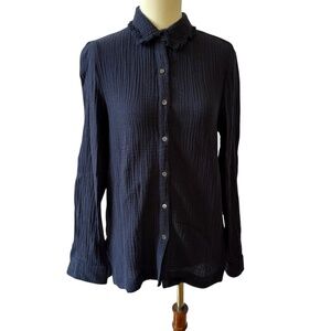 J MCLAUGHLIN COTTON CRINKLED BUTTON FRONT TOP FRINGE COLLAR BREATHABLE GAUZY XS